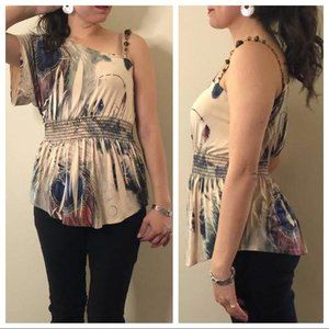 Papaya One Sleeve Jewel Strap Retro Print Top